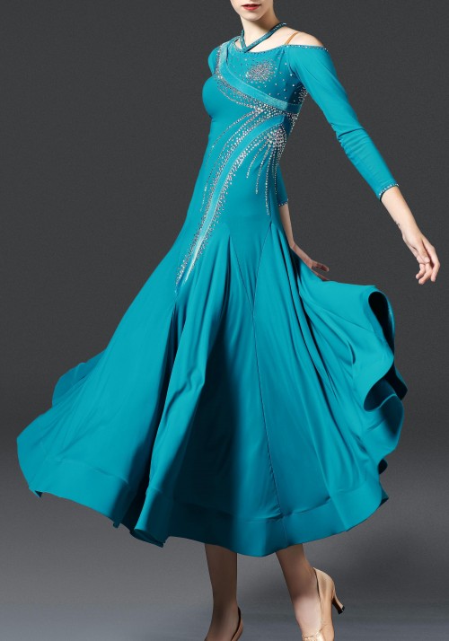 Luxury Crepe Turquoise Ballroom Smooth Practice Dance Dress