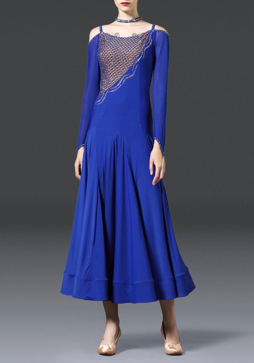 Royal Blue Luxury Crepe with Lace Ballroom Smooth Practice Dance Dress