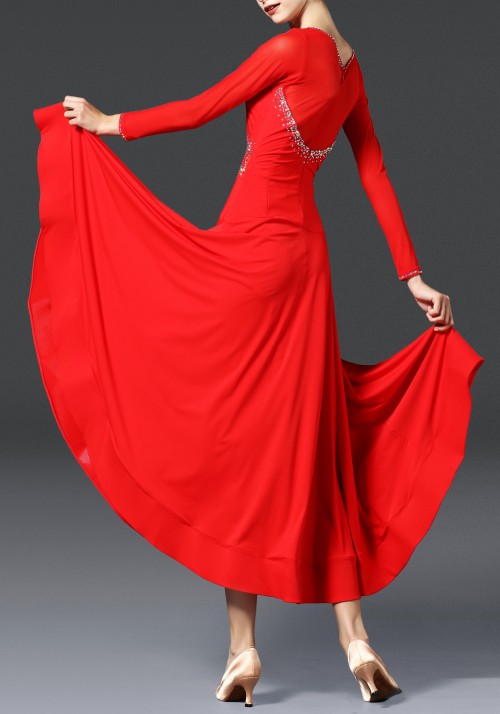 Luxury Crepe Red Stoned Ballroom Smooth Practice Dance Dress