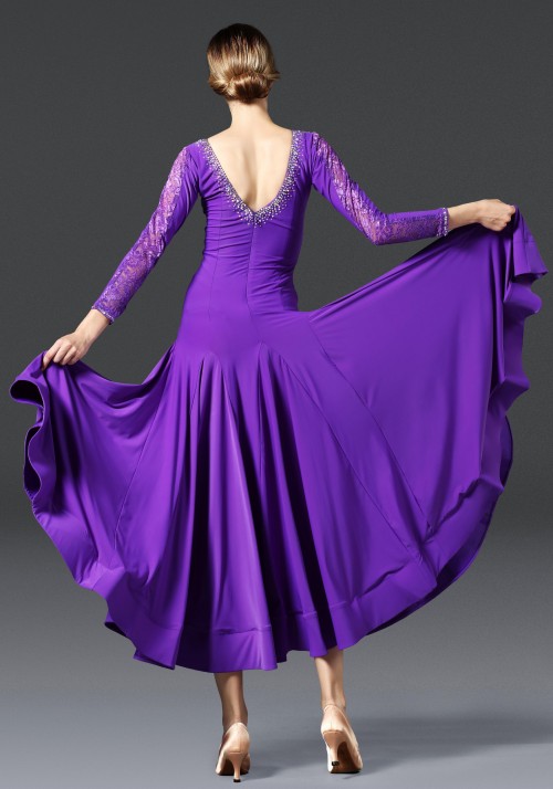 Royal Purple Luxury Crepe with Lace Ballroom Smooth Practice Dance Dress