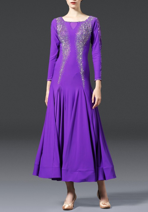 Royal Purple Luxury Crepe with Lace Ballroom Smooth Practice Dance Dress