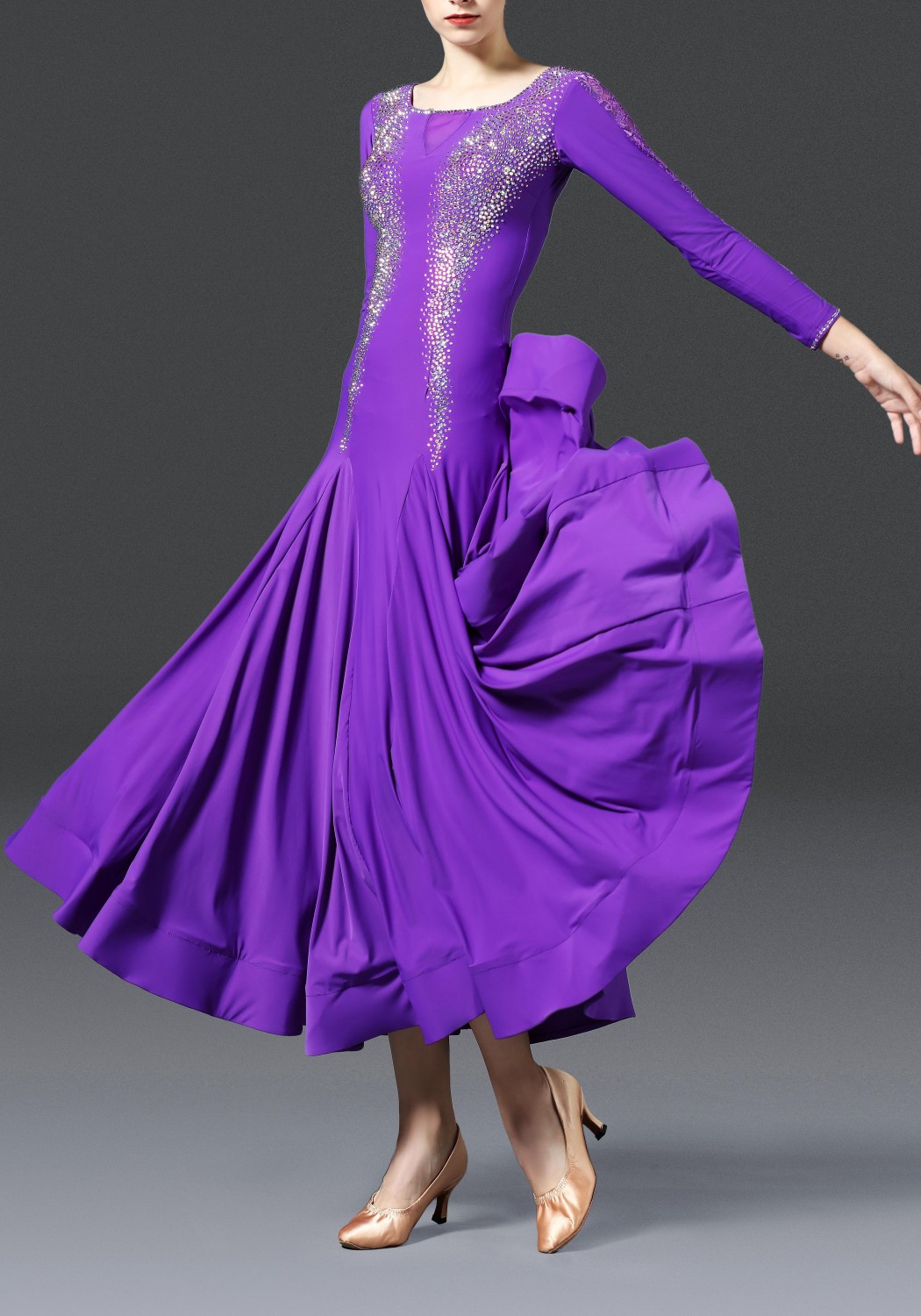 Royal Purple Luxury Crepe with Lace Ballroom Smooth Practice Dance Dress
