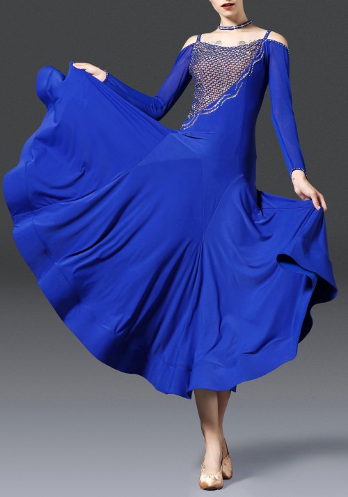 Royal Blue Luxury Crepe with Lace Ballroom Smooth Practice Dance Dress