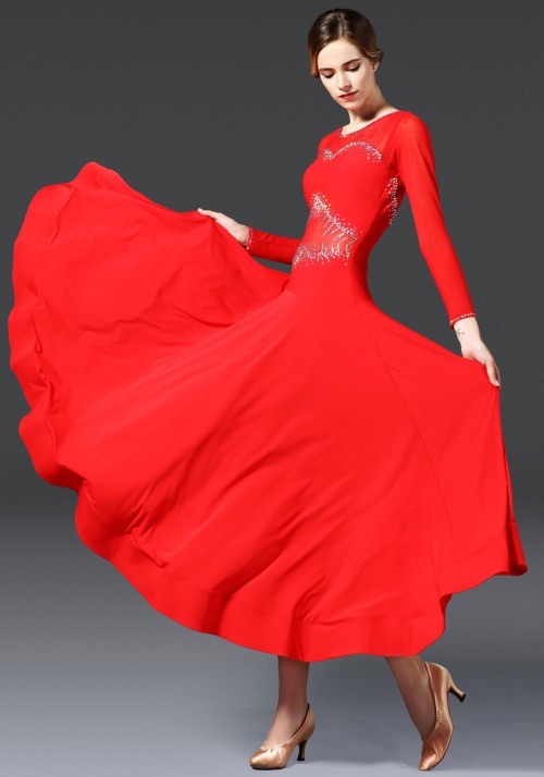 Luxury Crepe Red Stoned Ballroom Smooth Practice Dance Dress