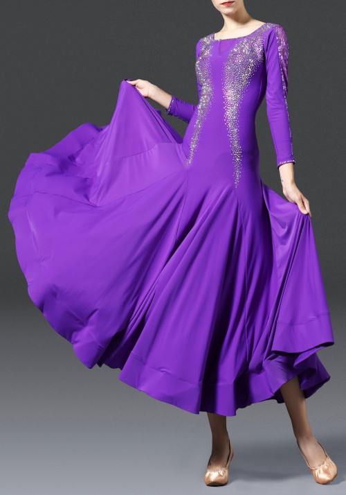 Royal Purple Luxury Crepe with Lace Ballroom Smooth Practice Dance Dress