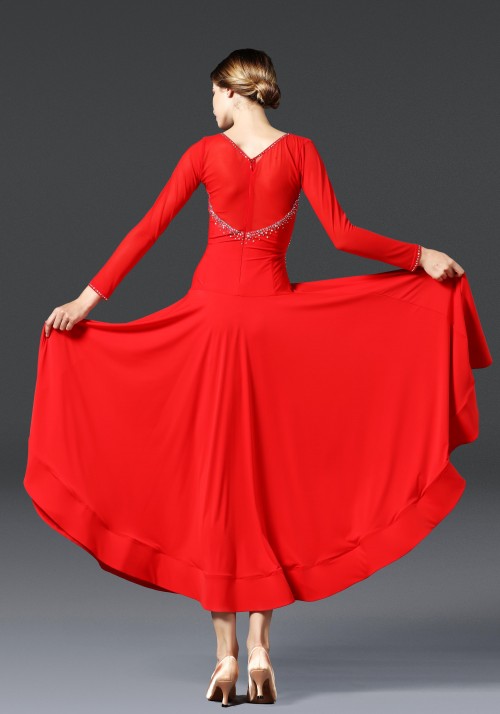 Luxury Crepe Red Stoned Ballroom Smooth Practice Dance Dress