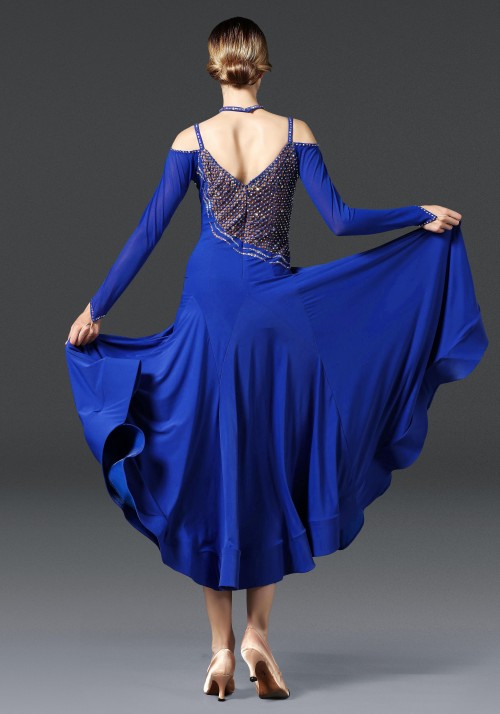 Royal Blue Luxury Crepe with Lace Ballroom Smooth Practice Dance Dress