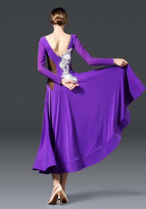 Royal Purple with White Flower Ballroom Smooth Practice Dance Dress