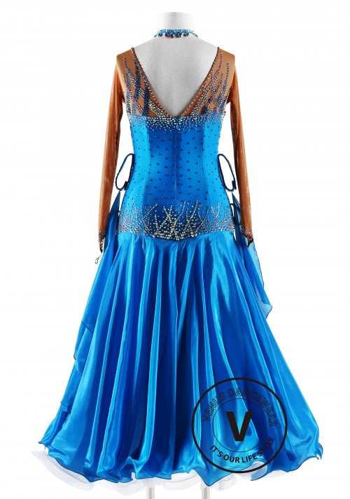 Fairy's Lake Satin Chiffon Ballroom Competition Dance Dress