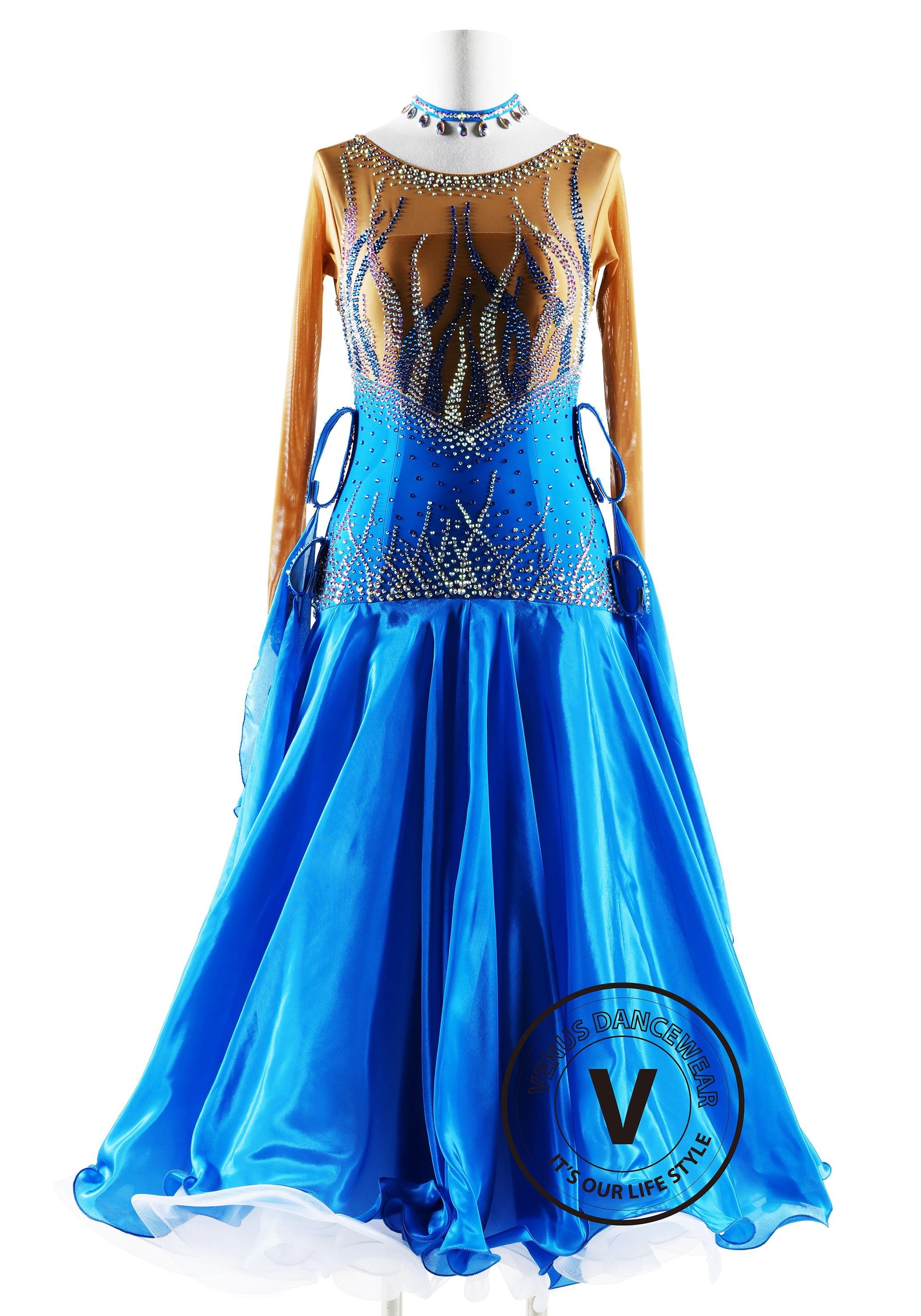 Fairy's Lake Satin Chiffon Ballroom Competition Dance Dress