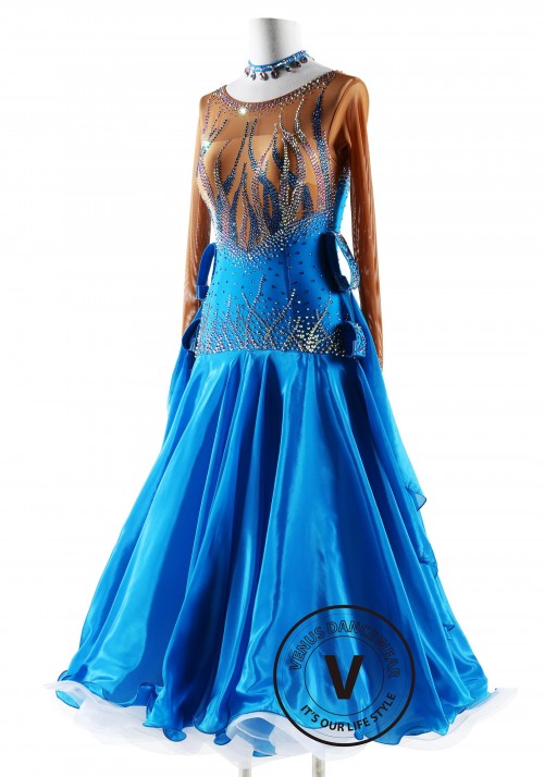 Fairy's Lake Satin Chiffon Ballroom Competition Dance Dress