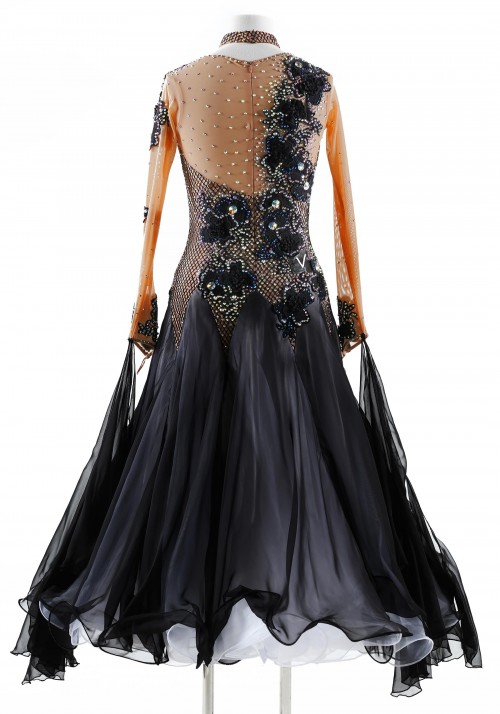 Black Florals on Netting Ballroom Competition Dance Dress