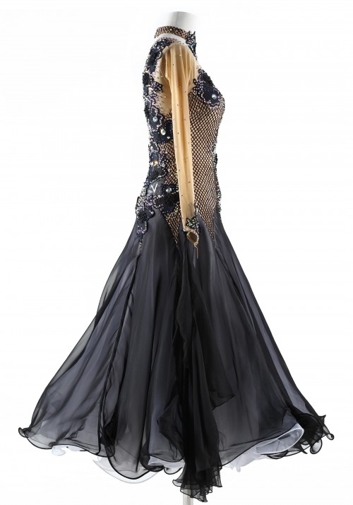 Black Florals on Netting Ballroom Competition Dance Dress