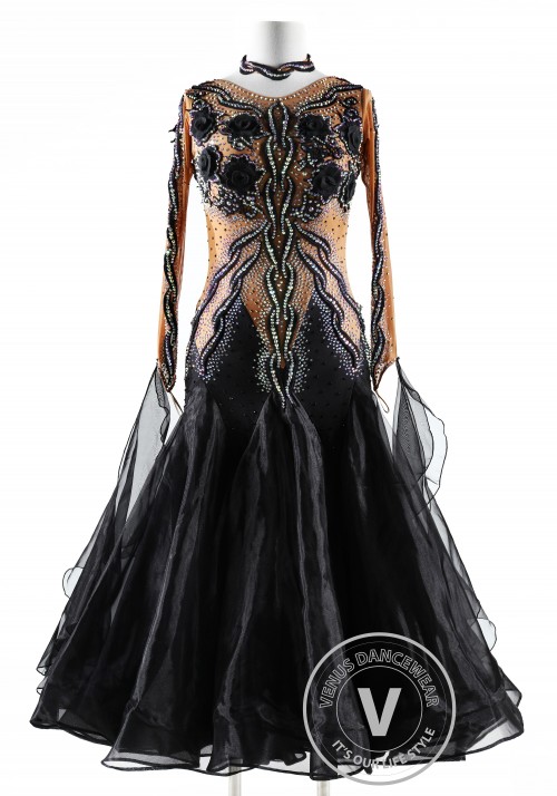 Black Caramel Ballroom Competition Dance Dress