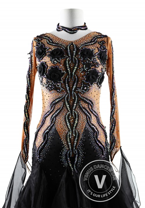 Black Caramel Ballroom Competition Dance Dress