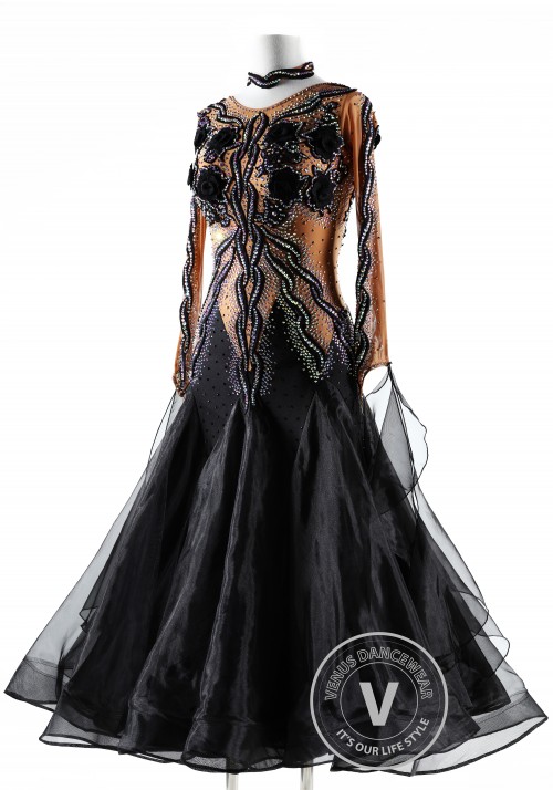 Black Caramel Ballroom Competition Dance Dress