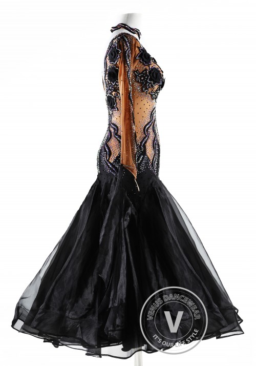 Black Caramel Ballroom Smooth Competition Dance Dress