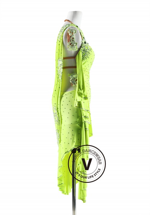 Fluorescent Green Competition Latin Rhythm Dancing Dress