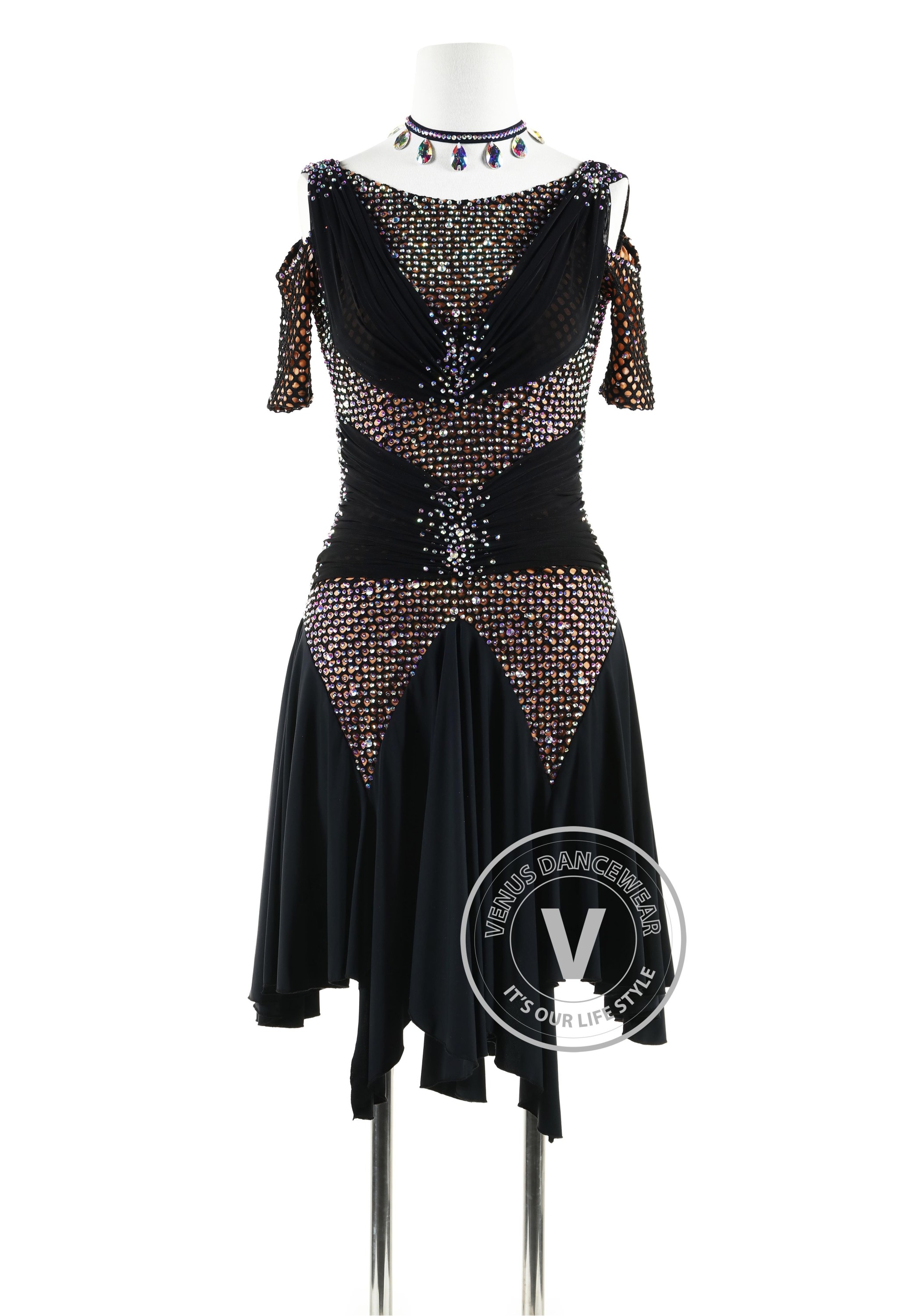 Black Chocolate Netting Latin Rhythm Competition Dance Dress