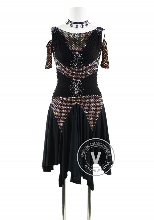 Black Chocolate Netting Latin Rhythm Competition Dance Dress
