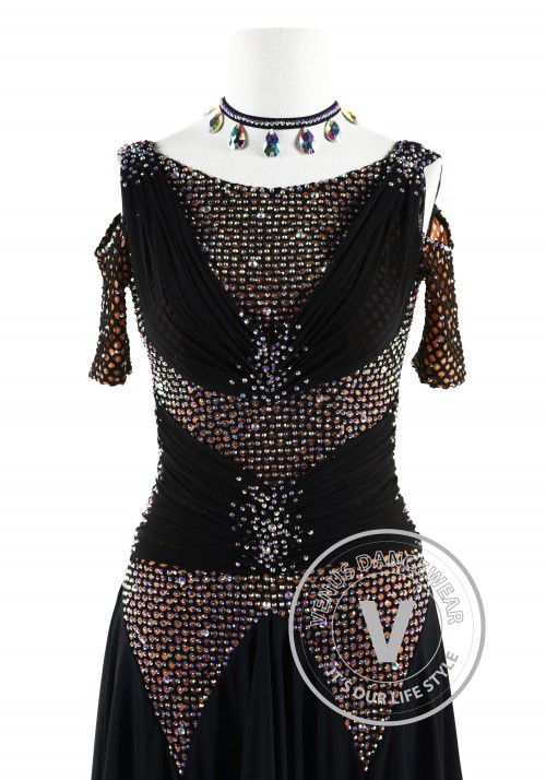 Black Chocolate Netting Latin Rhythm Competition Dance Dress