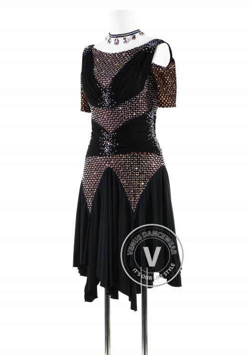 Black Chocolate Netting Latin Rhythm Competition Dance Dress