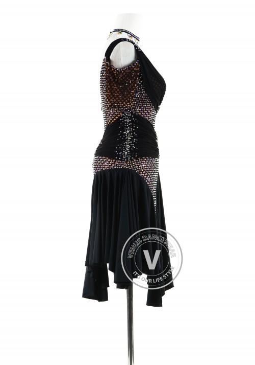 Black Chocolate Netting Latin Rhythm Competition Dance Dress