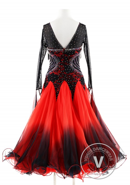 Shading Black to Red with Crystals beadings Ballroom Smooth Competition Dance Dress