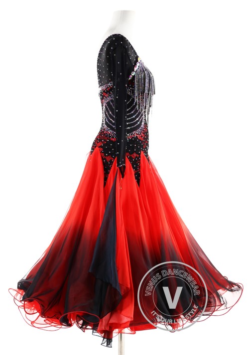 Shading Black to Red with Crystals beadings Ballroom Smooth Competition Dance Dress