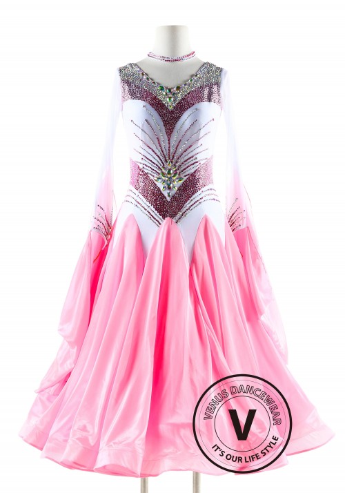 Pink and White Ballroom Smooth Competition Dance Dress
