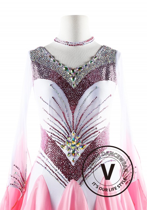 Pink and White Ballroom Smooth Competition Dance Dress