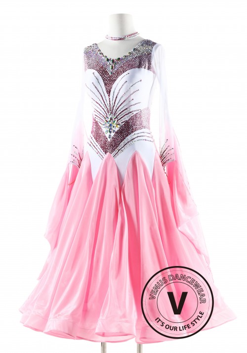 Pink and White Ballroom Smooth Competition Dance Dress