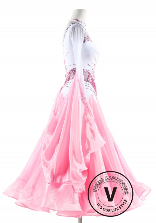 Pink and White Ballroom Smooth Competition Dance Dress