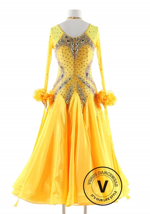 Yellow Crystal diamond Ballroom Smooth Competition Dance Dress