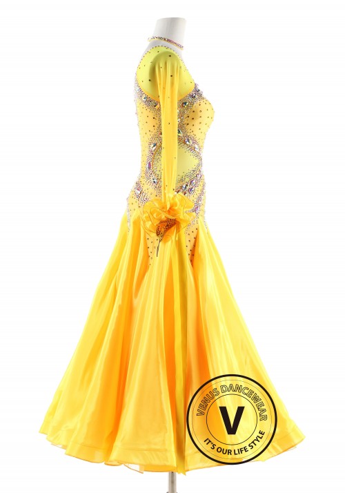 Yellow Crystal diamond Ballroom Smooth Competition Dance Dress