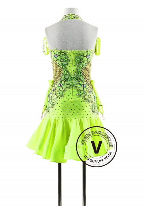 Neo Green Netting Latin Rhythm Competition Dance Dress