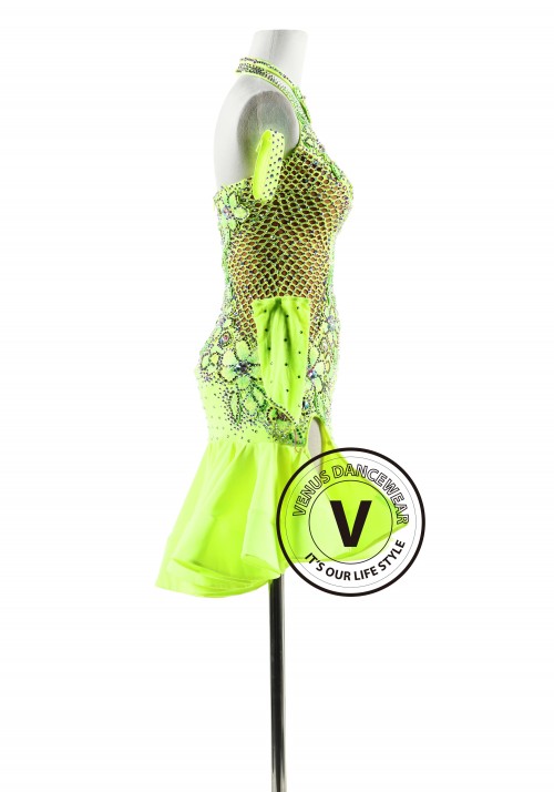 Neo Green Netting Latin Rhythm Competition Dance Dress