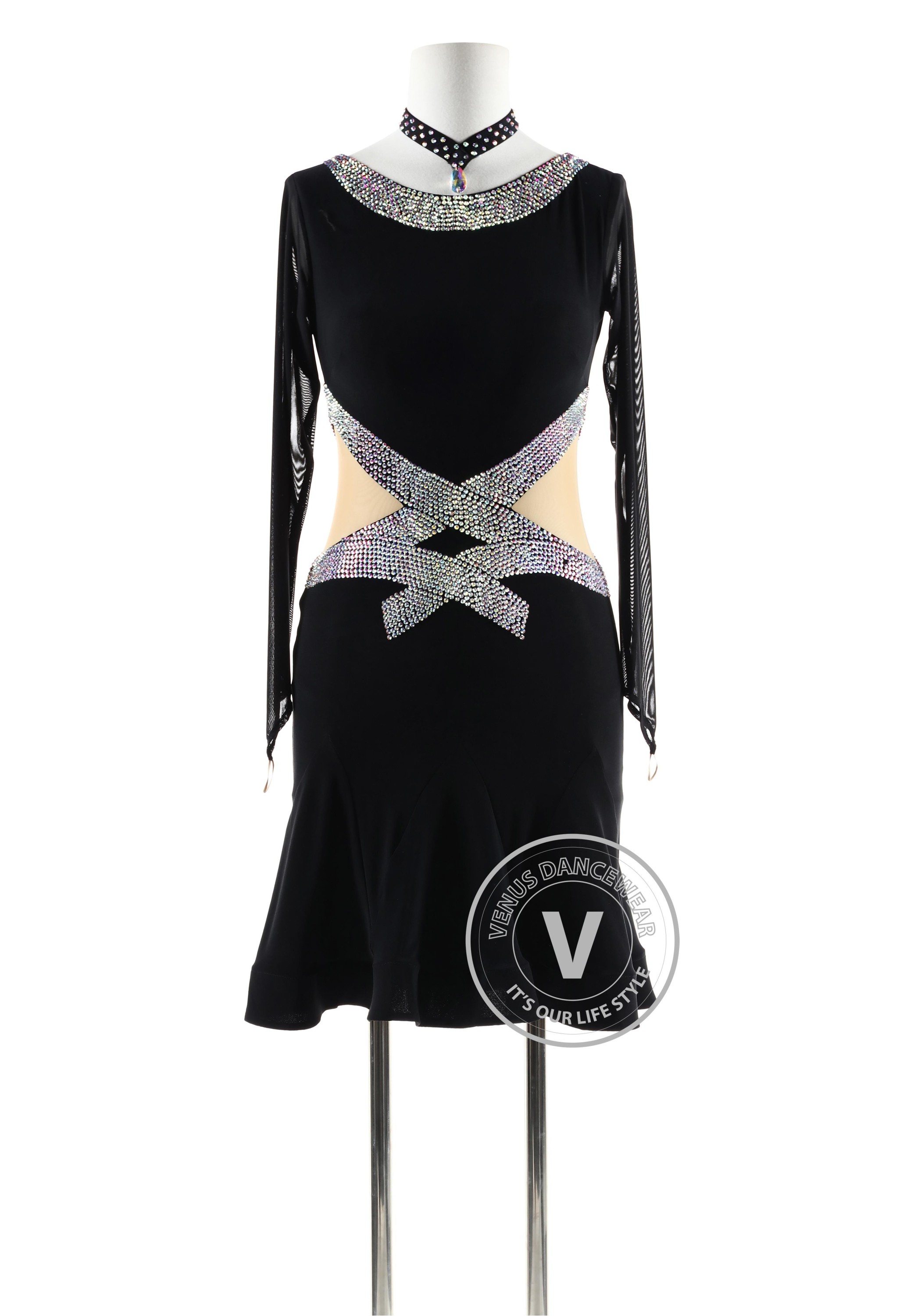 Black with beading belt Latin Rhythm Competition Dance Dress