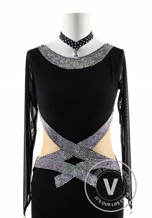 Black with beading belt Latin Rhythm Competition Dance Dress