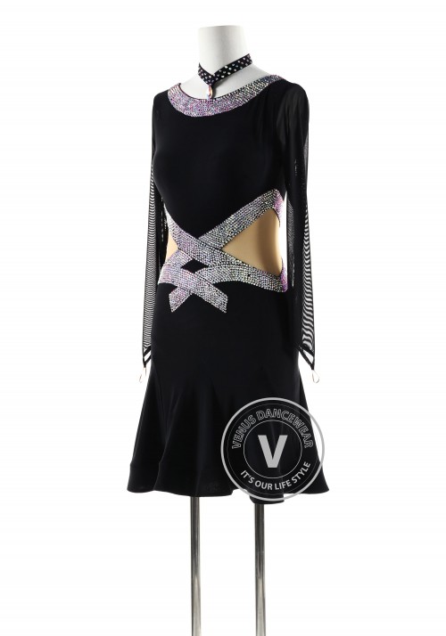 Black with beading belt Latin Rhythm Competition Dance Dress