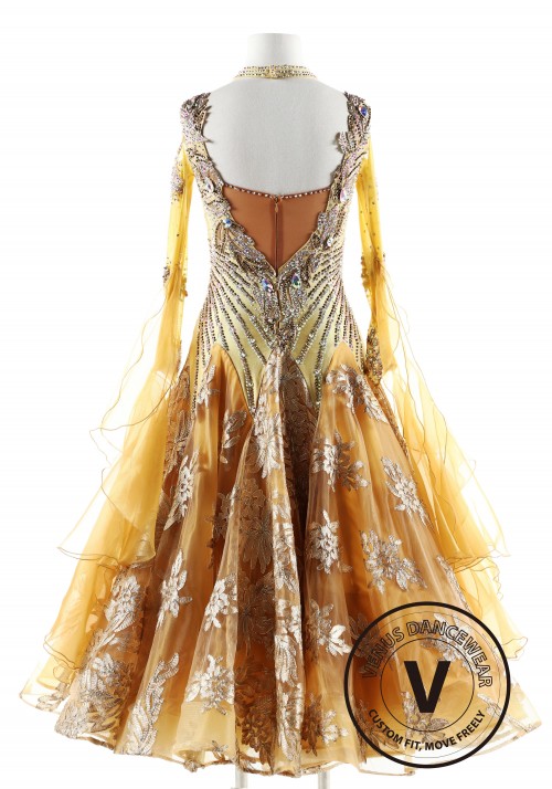 Royal Golden Color Ballroom Smooth Competition Dance Dress