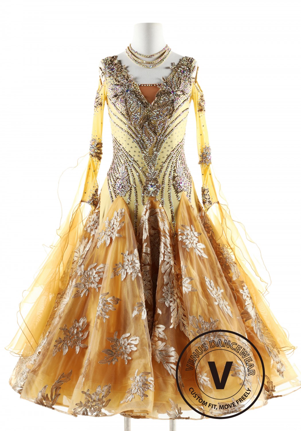 Royal Golden Color Ballroom Smooth Competition Dance Dress