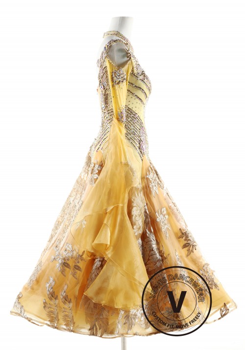 Royal Golden Color Ballroom Smooth Competition Dance Dress