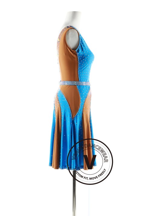 Blue and Tan Latin Rhythm Competition Dance Dress