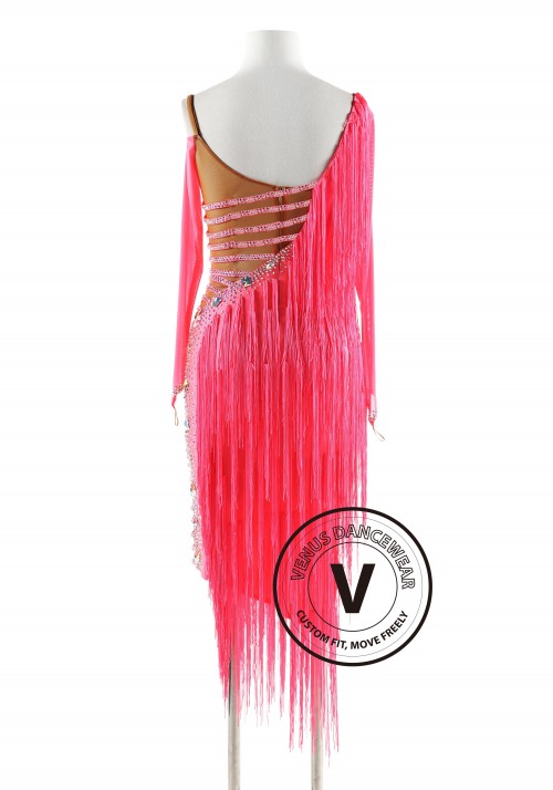 Coral Pink Fringe Latin Rhythm Competition Dance Dress