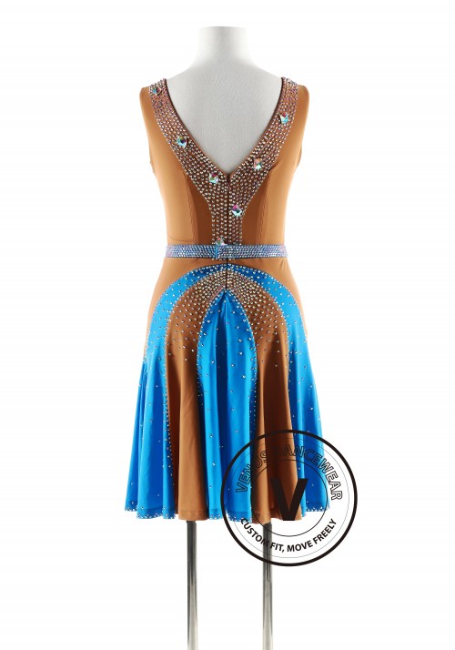 Blue and Tan Latin Rhythm Competition Dance Dress