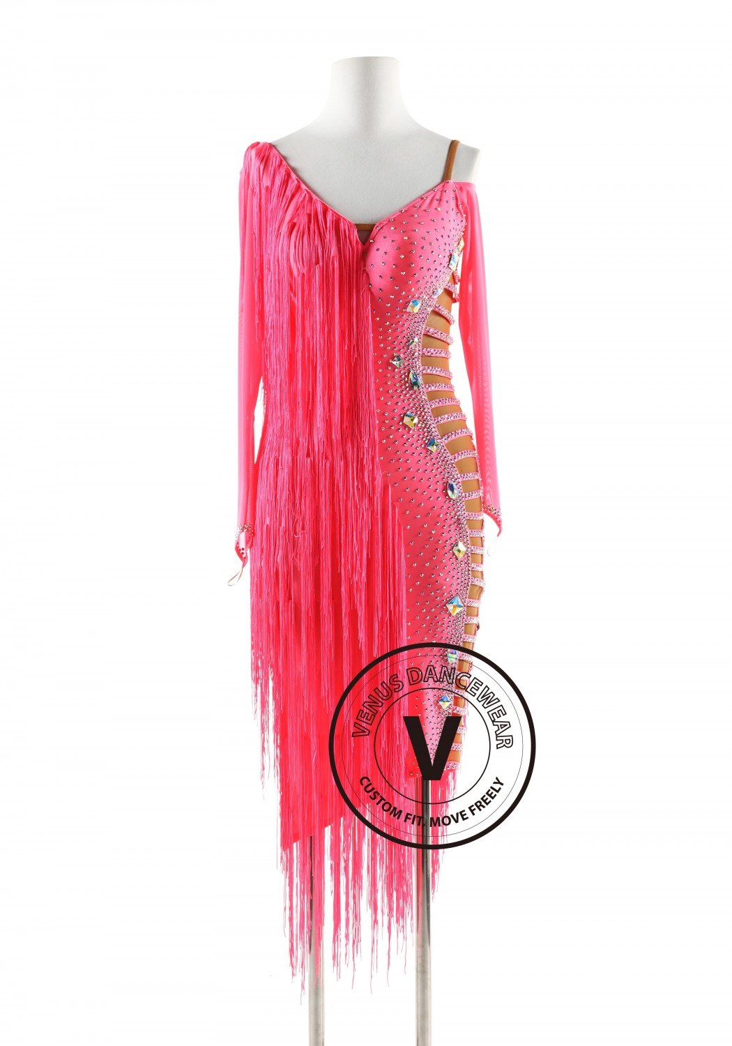 Coral Pink Fringe Latin Rhythm Competition Dance Dress