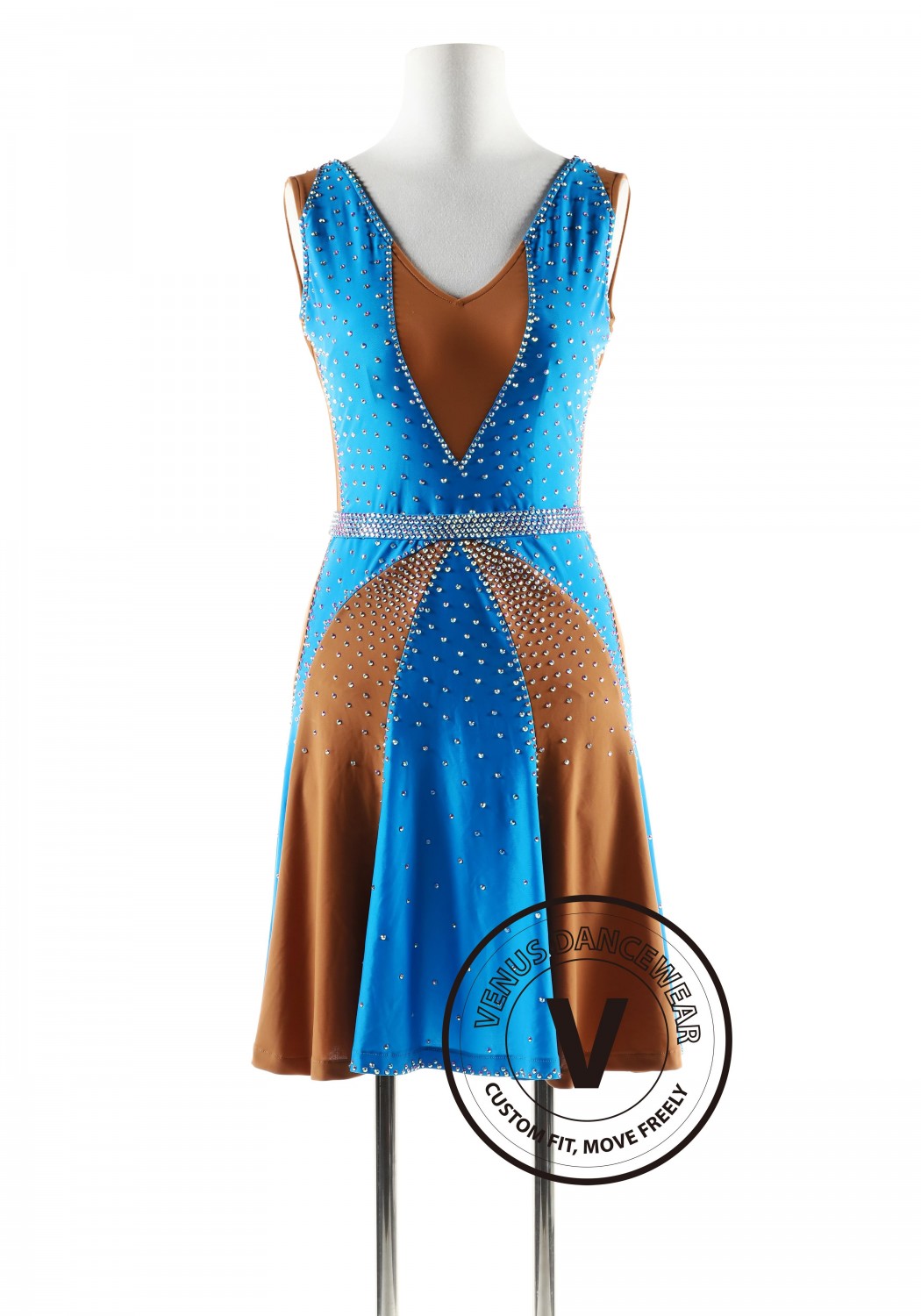 Blue and Tan Latin Rhythm Competition Dance Dress