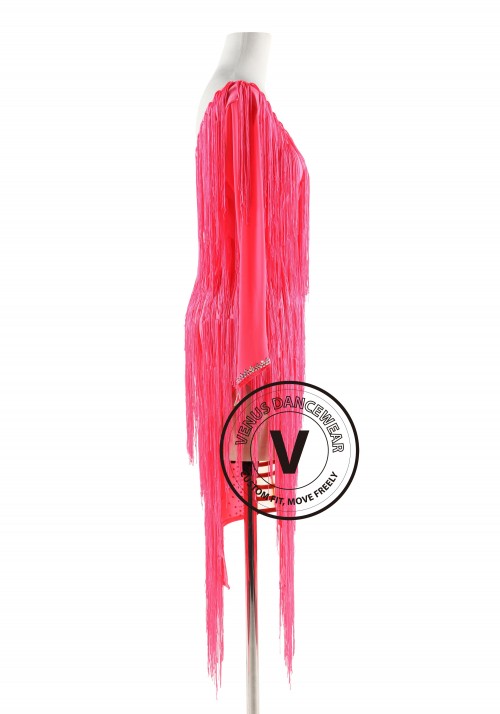 Coral Pink Fringe Latin Rhythm Competition Dance Dress