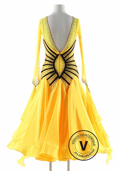 Yellow with Black straps Ballroom Smooth Competition Dance Dress